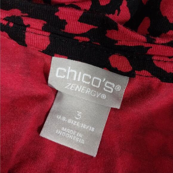 CHICO'S! ZENERGY BLACK AND RED LEOPARD, ANIMAL PRINT LONG SLEEVE TOP! SZ XL - Picture 6 of 8